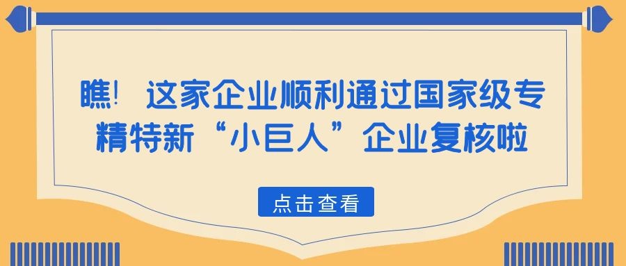 瞧！这家企业顺利通过国家级专精特新“小巨人”企业复核啦